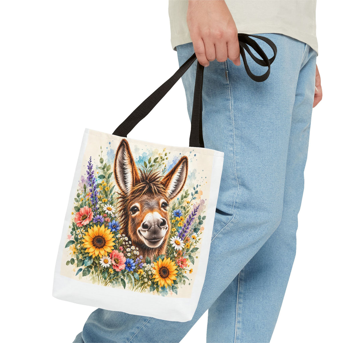 Among the Wildflowers Donkey Tote Bag | Floral Donkey Art