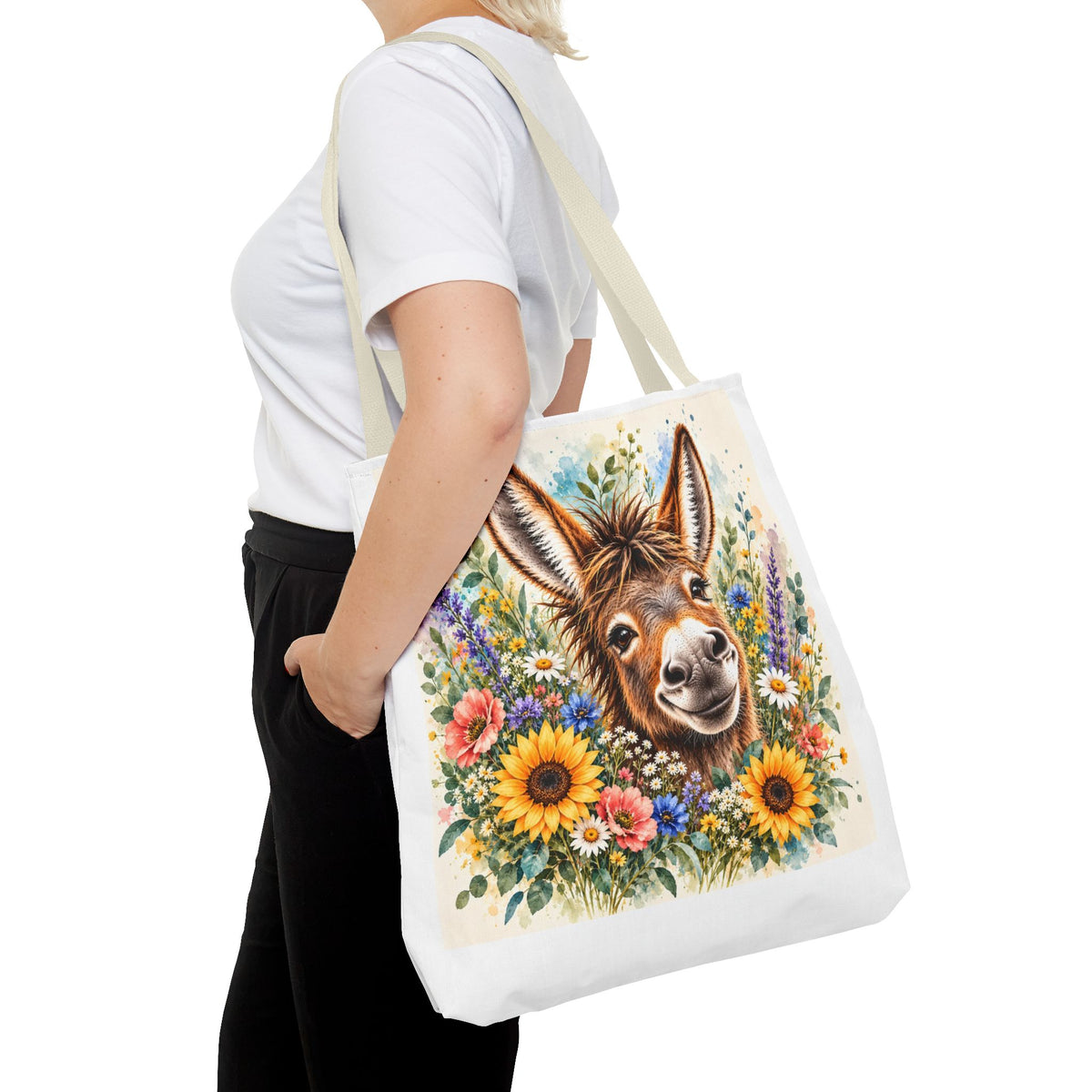 Among the Wildflowers Donkey Tote Bag | Floral Donkey Art